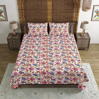 BLOCKS OF INDIA Hand Block Printed Cotton Super King Size Bedsheet(270 x 270) (White JAAL)