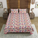 BLOCKS OF INDIA Hand Block Printed 300 TC Cotton Super King Size Bedsheet(106 x 106) (White JAAL)