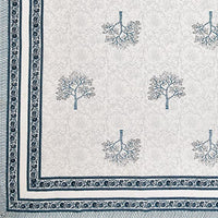 King Size Pure Cotton Hand Block Print Bedsheet (Blue Tree)