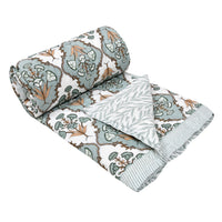 Cotton Single Size Quilt Hand Block Print for Light Winters (60x90 Inches) Rajai Razai