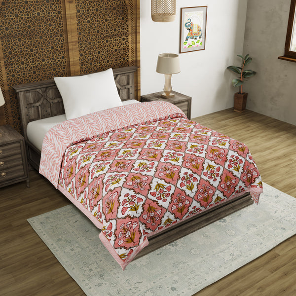 Cotton Single Size Quilt Hand Block Print for Light Winters (60x90 Inches) Rajai Razai