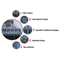 PURE COTTON RAJASTHANI HAND BLOCK PRINT SIX SEATER TABLE CLOTH ( Grey Elephant)