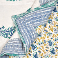 King Size Quilt/Rajai Cotton Hand Block Print  (225 cm X 270 cm) (Blue Jaal)