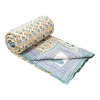 King Size Quilt/Rajai Cotton Hand Block Print  (225 cm X 270 cm) (Blue Jaal)