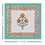BLOCKS OF INDIA Hand Block Printed Cotton Linen Cushion Cover (16 x 16 inches) (Green Yellow Motifs)