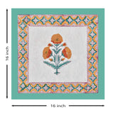 BLOCKS OF INDIA Hand Block Printed Cotton Linen Cushion Cover (40 x 40 cm) (Green Yellow Motifs)