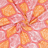 Super King Size Pure Cotton Hand Block Print Bedsheet (Pink Running Motifs)