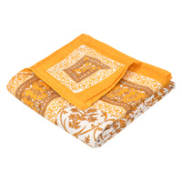 Cotton Dohar / Blanket Single Bed Size Hand Block Printed, Geometric Light Yellow