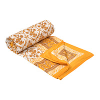 Cotton Dohar / Blanket Single Bed Size Hand Block Printed, Geometric Light Yellow