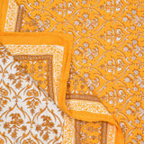 Cotton Dohar / Blanket Single Bed Size Hand Block Printed, Geometric Light Yellow
