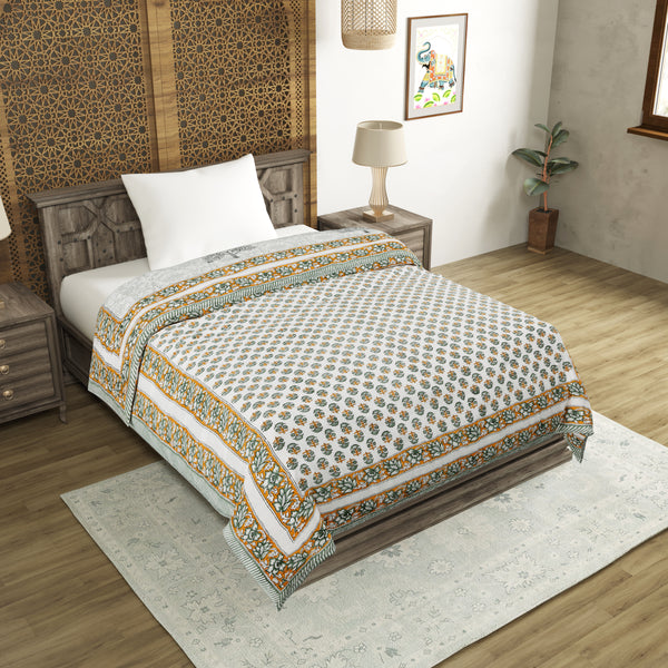 Cotton Single Size Quilt/Rajai Hand Block Print for Light Winters (60x90 Inches) Rajai Razai