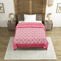 Cotton Single Size Quilt Hand Block Print for Light Winters (60x90 inches) Rajai Razai 