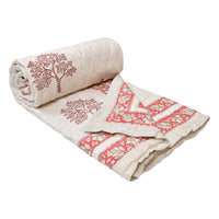 Cotton Single Size Quilt/Rajai Hand Block Print for Light Winters (60x90 Inches) Rajai Razai