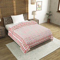 Cotton Single Size Quilt/Rajai Hand Block Print for Light Winters (60x90 Inches) Rajai Razai