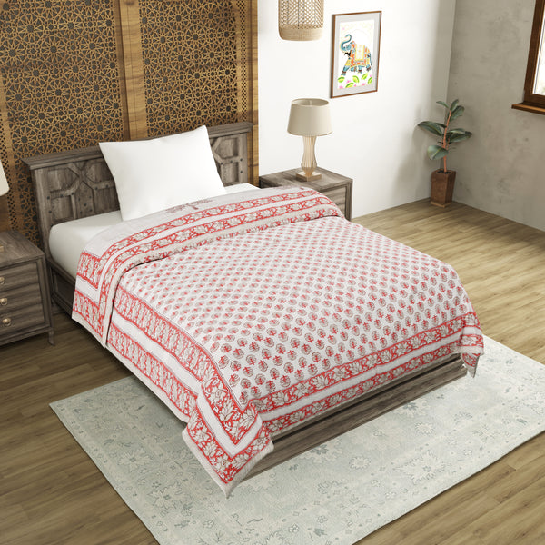 Cotton Single Size Quilt/Rajai Hand Block Print for Light Winters (60x90 Inches) Rajai Razai