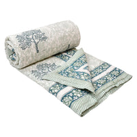 Cotton Single Size Quilt Hand Block Print for Light Winters (60x90 Inches) Rajai Razai