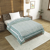 Cotton Single Size Quilt Hand Block Print for Light Winters (60x90 Inches) Rajai Razai