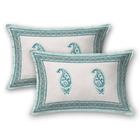 King Size Pure Cotton Hand Block Print Bedsheet (Turquoise Jaal Floral)