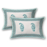 King Size Pure Cotton Hand Block Print Bedsheet (Turquoise Jaal Floral)