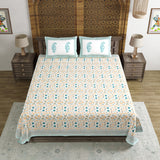 King Size Pure Cotton Hand Block Print Bedsheet (Turquoise Jaal Floral)