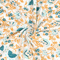 King Size Pure Cotton Hand Block Print Bedsheet (Turquoise Jaal Floral)