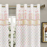 Hand Block Print Cotton Daylight 7 Feet Door Curtains with Eyelets (Red Buti)