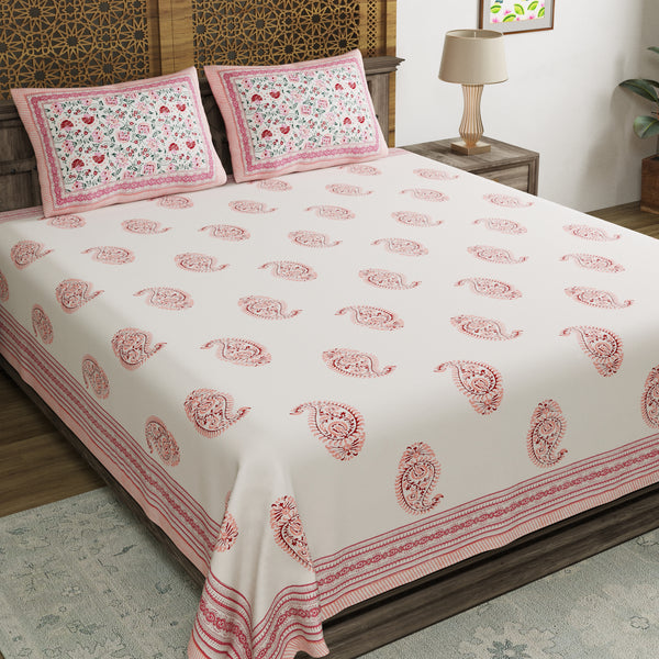 Indian Cotton Bed Sheets Set Hand Block Print Floral Bedcover King Queen  Size Flat Sheet with