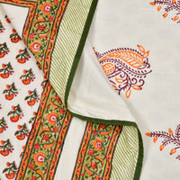 Cotton Dohar / Blanket Single Bed Size Hand Block Printed, Orange Buti