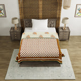 Cotton Dohar / Blanket Single Bed Size Hand Block Printed, Orange Buti