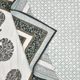 Cotton Dohar / Blanket Single Bed Size Hand Block Printed, Grey Kairi Motifs