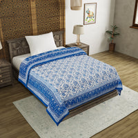 Cotton Single Size Quilt Hand Block Print for Light Winters (60x90 Inches) Rajai Razai