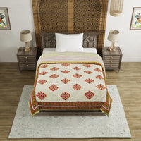 Cotton Single Size Quilt/Rajai Hand Block Print for Light Winters (60x90 Inches) Rajai Razai
