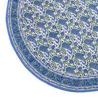 BLOCKS OF INDIA Cotton Hand Block Printed 72 Inch Round Table Cloth Blue Paisley