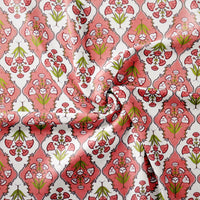 King Size Pure Cotton Hand Block Print Bedsheet (Peach Floral)