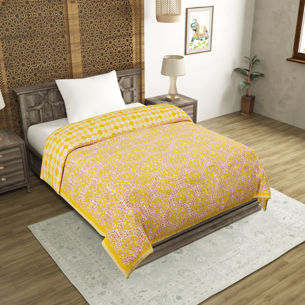 Cotton Single Size Quilt Hand Block Print for Light Winters (60x90 Inches) Rajai Razai