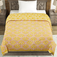 Cotton Single Size Quilt Hand Block Print for Light Winters (60x90 Inches) Rajai Razai