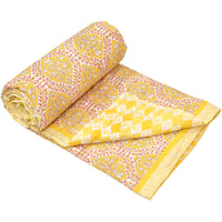 Cotton Single Size Quilt Hand Block Print for Light Winters (60x90 Inches) Rajai Razai