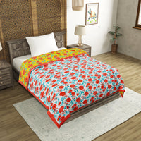 Cotton Single Size Quilt Hand Block Print for Light Winters (60x90 Inches) Rajai Razai