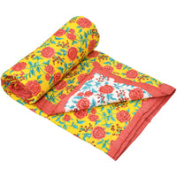 Cotton Single Size Quilt Hand Block Print for Light Winters (60x90 Inches) Rajai Razai