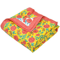 Cotton Single Size Quilt Hand Block Print for Light Winters (60x90 Inches) Rajai Razai
