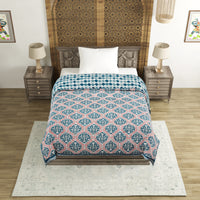 Cotton Single Size Quilt Hand Block Print for Light Winters (60x90 Inches) Rajai Razai