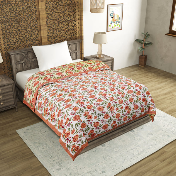 Cotton Single Size Quilt Hand Block Print for Light Winters (60x90 Inches) Rajai Razai