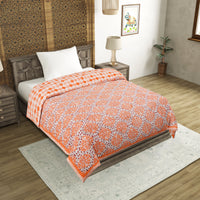 Cotton Single Size Quilt Hand Block Print for Light Winters (60x90 Inches) Rajai Razai