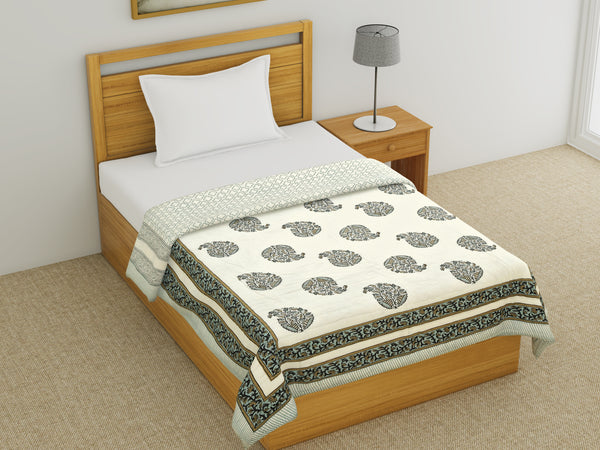 Cotton Single Size Quilt Hand Block Print for Light Winters (60x90 Inches) Rajai Razai